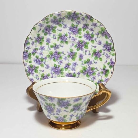 Purple Violets Teacup and Saucer Vintage - Picture 4 of 8